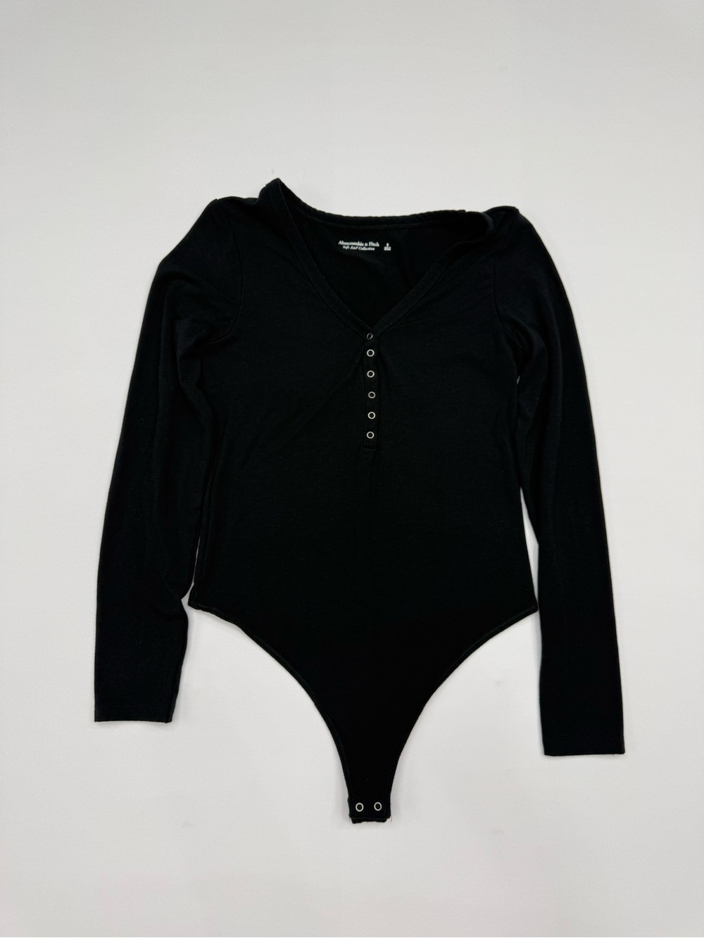Abercrombie & Fitch Black Long-Sleeve Snap-Front One-Piece Bodysuit